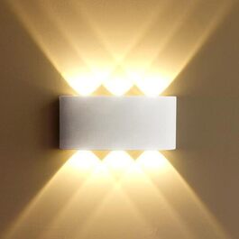 Світильник настінний LED Lightsjoy для внутрішнього та зовнішнього використання, білий, сучасний дизайн, захист IP65, алюміній, 6x120° кут розсіювання, тепле світло