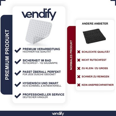 Vendify® Преміум килимок для душу 53x53 см, протиковзкий, квадратний, 152 присоски, для ванни та душової, без BPA, стійкий до цвілі, машинне прання, сірий