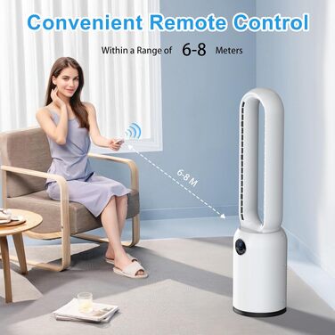 Безлопатевий вентилятор Turmventilator 88 см з LED-дисплеєм та пультом ДУ, 55 Вт, таймер 12 год, для спальні та офісу (білий)