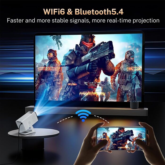 Портативний проєктор LYNCAST HY300 Pro з Wi-Fi, Bluetooth та Android 11. Підтримка 1080P/4K, поворотний на 180°, для домашнього кінотеатру та використання на відкритому повітрі (VisualCube 300 White)