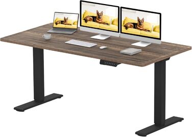 SANODESK Регульований стіл за висотою 160x70 см – Електричний стіл для стоячи/сидячи з подвійним мотором, вантажопідйомність до 90 кг, ергономічне робоче місце (чорний+коричневий) 160 x 70 см Коричневий