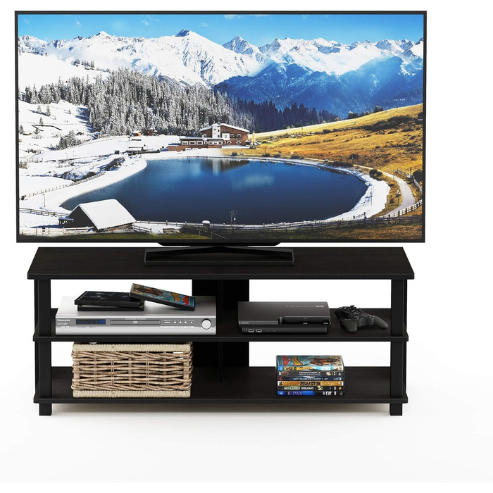 Телевізійна тумба Furinno Sully, 3-рівнева, для TV до 48 дюймів, еспресо/чорна, 104.4x40.1x39.4 см