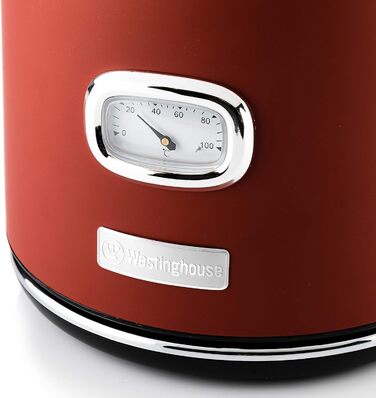 Електричний ретро чайник Westinghouse 1,7 л, червоний, з індикатором температури та рівня води, фільтром від накипу та захистом від перегріву