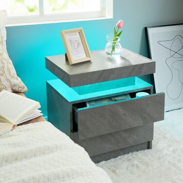 Cubehom LED тумба з підсвіткою, сучасна приліжкова тумба з 2 шухлядами для вітальні та спальні, чорне золото, 2 шт.