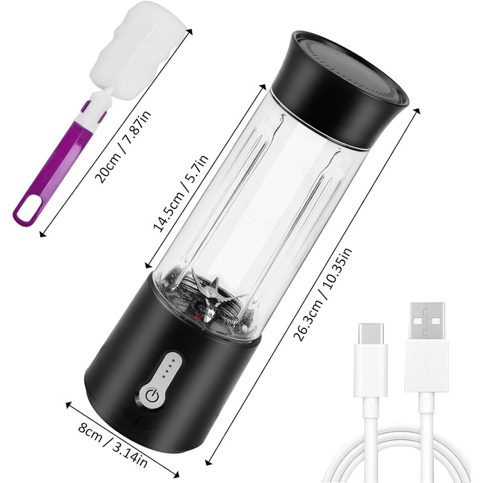 Портативний блендер Jinlaili 500 мл, USB, акумулятор 4000mAh, 6 лез, BPA-free, для смузі, соків і шейків