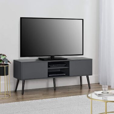 ТВ тумба en.casa Eskilstuna з шафками та полицями, бетон, 120x29,5x46,5 см, для спальні та вітальні