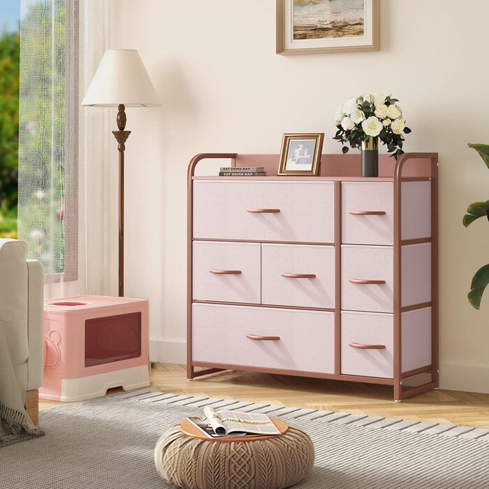 YITAHOME комод для зберігання, 7 тканинних шухляд з ручками, рожевий