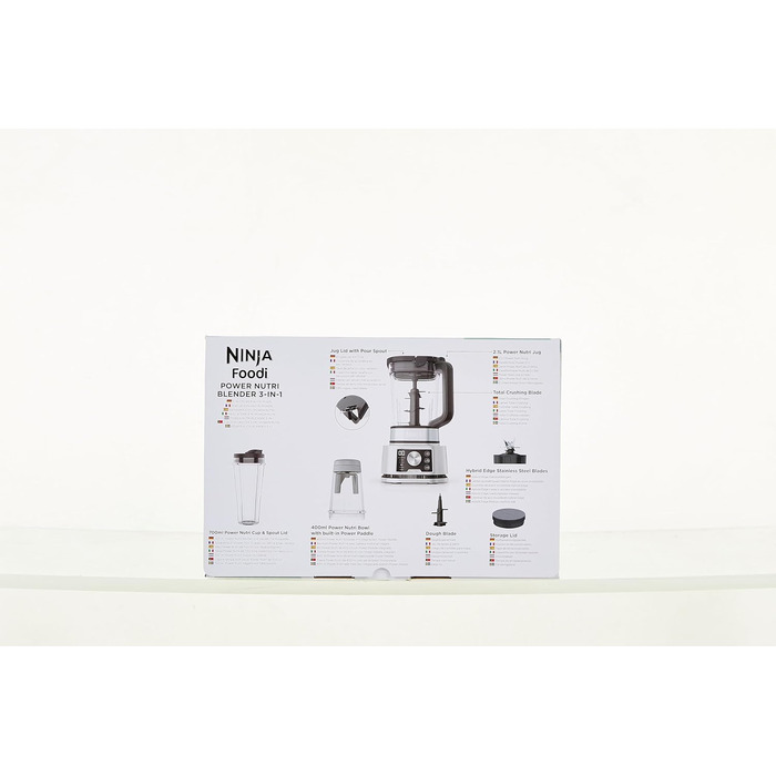 Блендер Ninja Foodi Power Nutri Mixer 3-в-1, 1200 Вт, автоматичні програми, для смузі, густих намазок і заморожених напоїв, 2,1 л глечик, 700 мл стакан і 400 мл чаша з Power-мішалкою, сріблястий, CB350EU