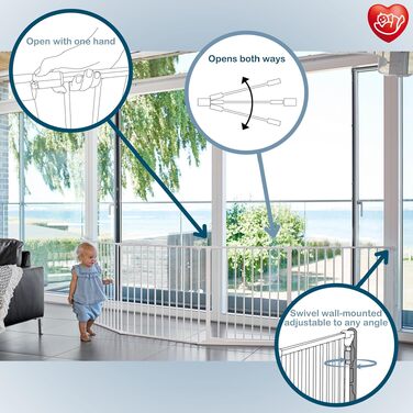 Захисний бар'єр BabyDan Flex L (90-350 см) - дитячий, для тварин, білий. Данія