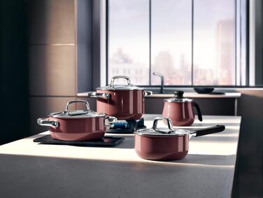 Набір каструль WMF Fusiontec Mineral 4 шт, індукційні, з кришками, кераміка, без нікелю, червоні, стійкі до подряпин