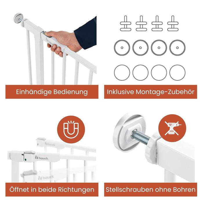 Захисний бар'єр Hauck Open N Stop 2 + 9 см, білий - дитячий/собачий, ширина 84-89 см, висота 77 см, відкривання однією рукою, без свердління, для внутрішнього використання