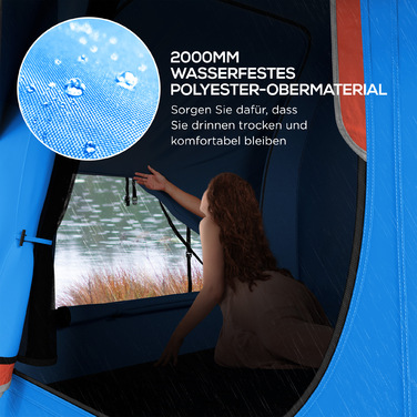 Outsunny Rear Tent Автомобільний намет на 6 осіб, купольний намет з 3 дверима, вікно, задні двері Намет для каравану, позашляховик, поліестер, синій