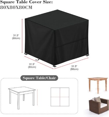 Чохол захисний для садових меблів LAMUNI 80x80x80 см, водонепроникний, Oxford 420D, для столу, плетених меблів
