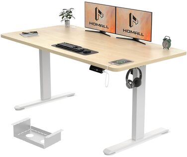 Електричний підйомний стіл Homall (140x70 см) з USB-портом, регулюванням висоти, пам'яттю на 3 режими та таймером нагадування, бежевий