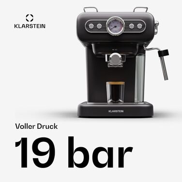 Кавомашина еспресо Klarstein Espressionata evo з капучинатором, 1.2л, нержавіюча сталь, 950 Вт - для капучино, лате та макіато (чорна)