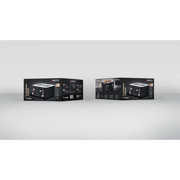Тостер ECG ST 4768 Timber Black, 4 скибки, чорний, дерево