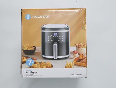 Aigostar Cube аерофритюрниця 7 л XXL, 1900 Вт, 7 програм, LED-екран, без олії, для 6-10 осіб, чорна