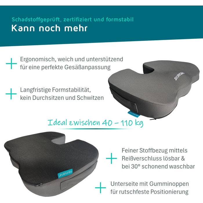 Ортопедична подушка для сидіння з US-Memory Foam, антрацит: підтримка спини, куприка та при геморої, для стільця та авто