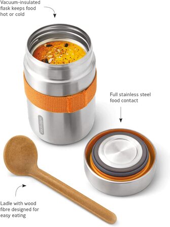 Термос для їжі BLACK+BLUM 400 мл, оранжевий, з ложкою, вакуумний, з нержавіючої сталі, зберігає тепло 6 годин, холод 8 годин, герметичний