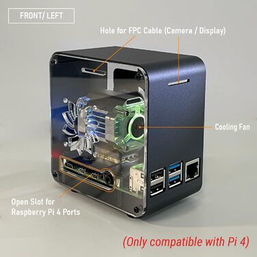 Алюмінієвий корпус ElectroCookie для Raspberry Pi 4 з двома вентиляторами охолодження та RGB підсвічуванням, матовий чорний
