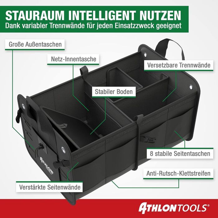 Органайзер у багажник авто ATHLON TOOLS Premium з кришкою, 60 літрів, чорний