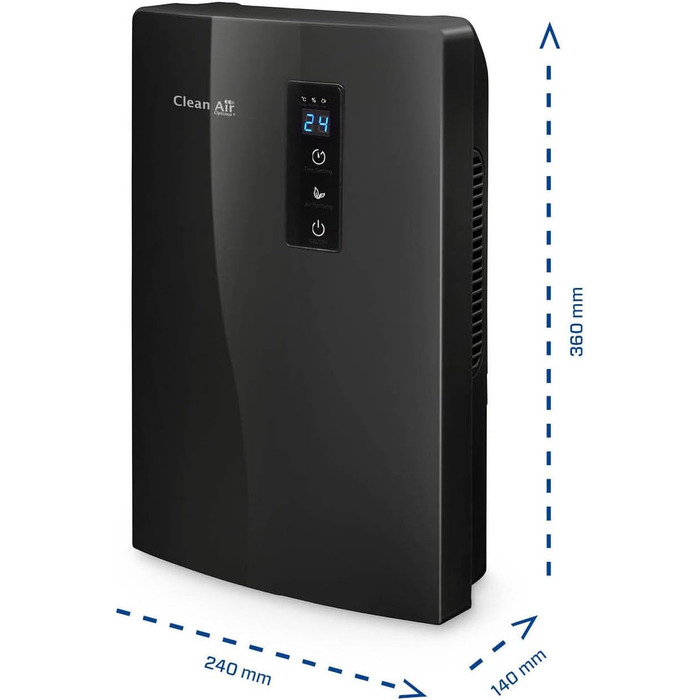 Осушувач та очищувач повітря Clean Air Optima CA-703 з іонізатором і UV-LED лампою, продуктивність до 0,7 л/день, для приміщень до 10 м², чорний