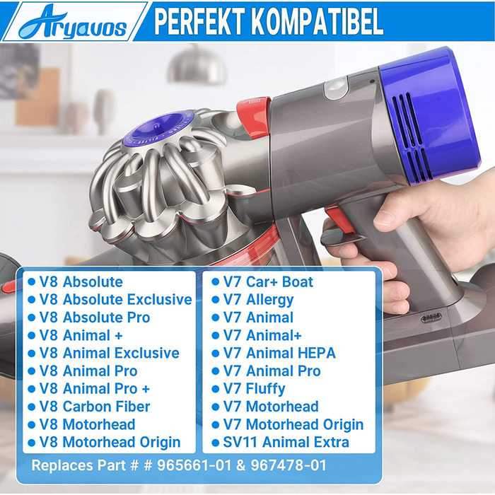 Фільтр Aryavos V8 для пилососа Dyson V8/V7, набір 2 HEPA постфільтри та 4 попередні фільтри, сумісний з Animal Absolute/Motorhead, з щіткою для чищення, заміна DY-96566101/DY-96747801