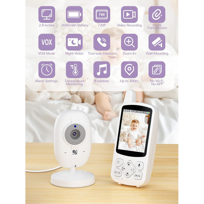 Відеоняня Baby Phone з 3.2-дюймовим LCD-дисплеєм, HD цифрова камера з нічним баченням, двосторонній аудіозв'язок, 2.4 GHz