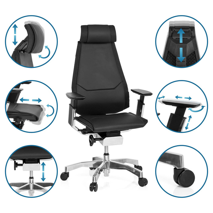 Крісло офісне GENIDIA PRO шкіряне чорне hjh OFFICE