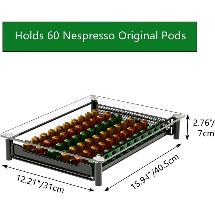 Організатор для капсул Nespresso Sevenline: тримач для 60 капсул, кришталеве скло, органайзер для кухні