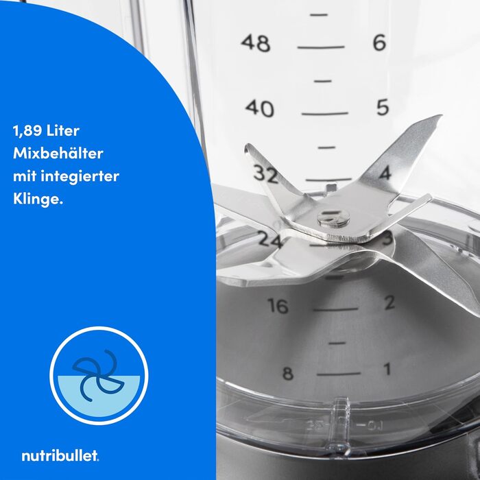 Стаціонарний блендер Nutribullet SmartSense Mixer Combo NBF550DG, 1500Вт, чаша 1.9л та стакани 700/900мл, 5 швидкостей, пульсаційний режим, чорний