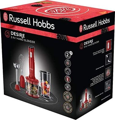 Блендер Russell Hobbs Desire 3-в-1, червоний, занурювальний, подрібнювач, вінчик, BPA-вільний, для смузі, супів, соусів, дитячого харчування, 24700-56