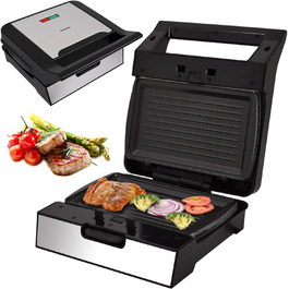 Електрогриль Syntrox Germany MM-1400W Gusto з змінними антипригарними пластинами, підходить для посудомийної машини, контактний гриль 1400 Вт