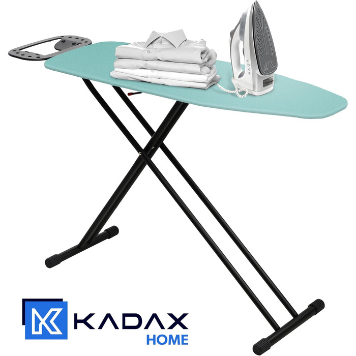 Праскадошка KADAX 120x38 см, складаний прасувальний стіл із регульованою висотою, антипригарне покриття, ніжки з нековзними накладками, 8 мм підкладка, колір м'ята