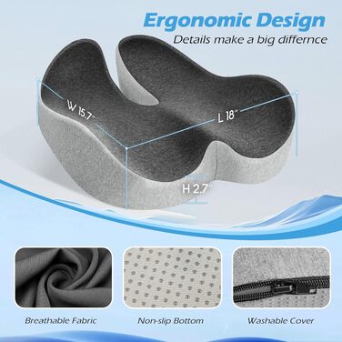 Подушка для офісного крісла Lofty Aim з Memory Foam: ергономічна, для куприка, при болях в спині та сідницях, для офісу, авто, літака, інвалідного візка – чорний та сірий