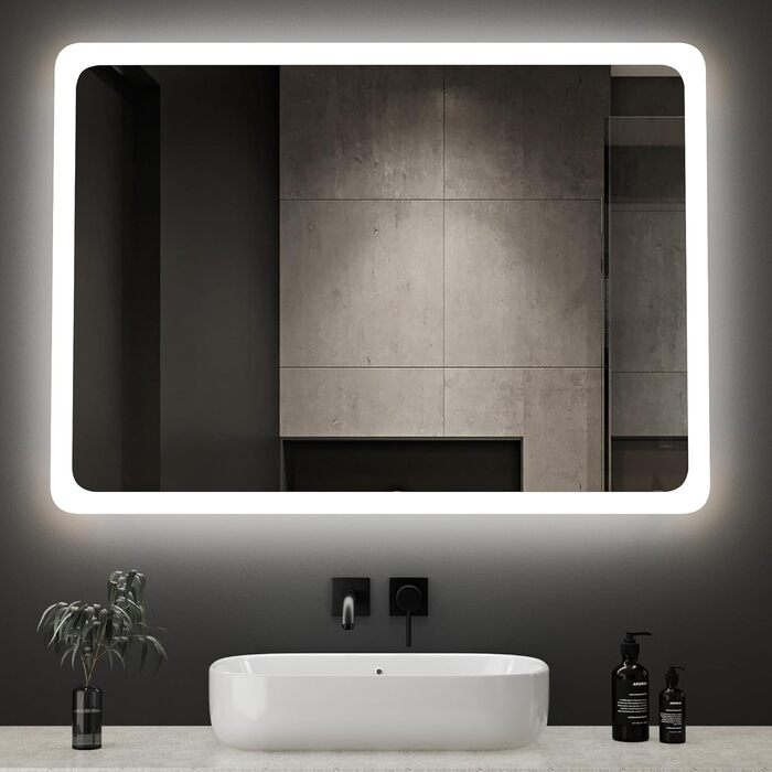 LED дзеркало для ванної кімнати Boromal 40x60 см з підсвічуванням та вимикачем, 6500K, холодний білий світ, стилізація Jf
