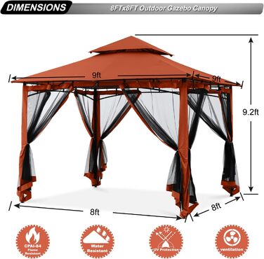 Павільйон садовий ABCCANOPY 2.5x2.5м водонепроникний, з москітною сіткою, сталевий каркас, сірий - для вечірок та захисту від сонця та дощу