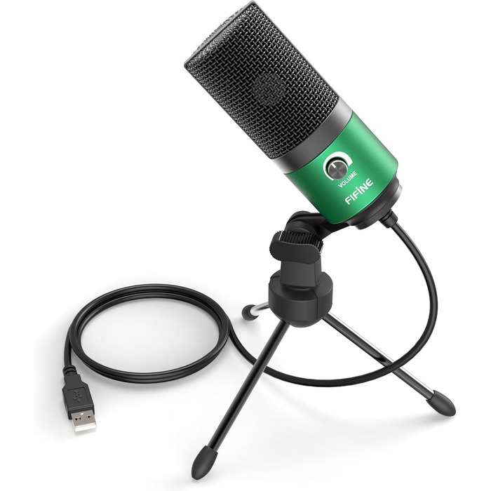 FIFINE USB мікрофон для ПК, Mac, PS4/PS5, студійний конденсаторний мікрофон зі стійкою, зелений