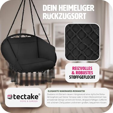Гойдалка-крісло tectake® для дому та вулиці, підвісне крісло з міцним каркасом і м'якою подушкою, меблі для тераси та балкона, максимальне навантаження 150 кг, чорний колір