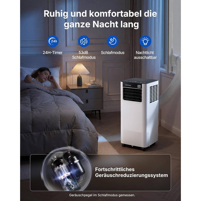 Мобільний кондиціонер 9000 BTU 2.6 кВт з шлангом + APP-керування | 3-в-1 для кімнат до 25 м²