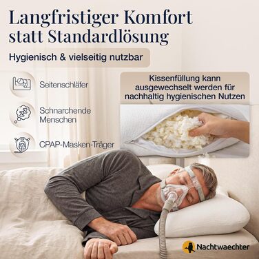 Подушка для сну Nachtwaechter LINA для людей з апное та користувачів CPAP-терапії, спеціальна подушка для сну на боці