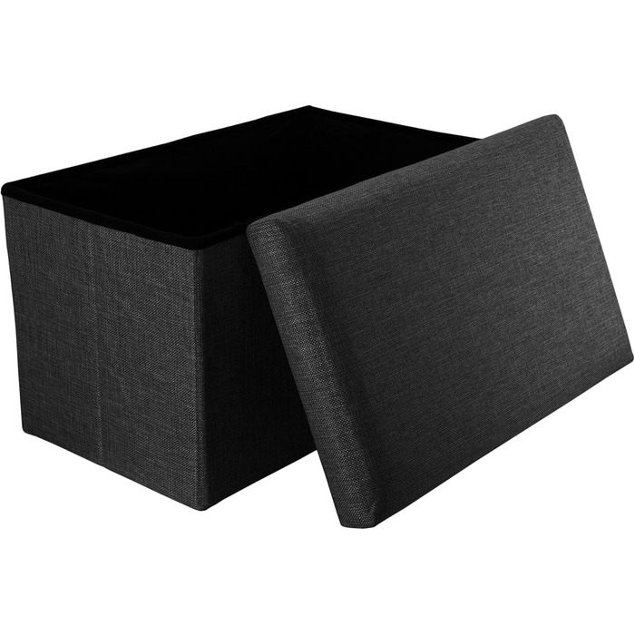 Складана пуф-скриня INTIRILIFE 78x38x38 см, чорна, діамант, з відділенням для зберігання, тканина під льон, багатофункціональний пуф-куб, підставка для ніг, органайзер, банкетка