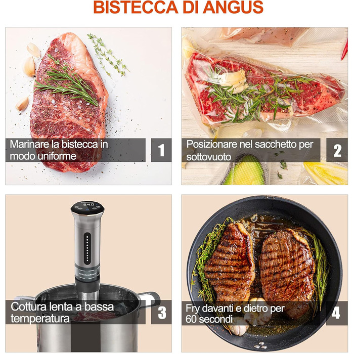 Sous Vide Roner KitchenBoss: Професійний термоциркулятор для кухні з низькою температурою, Slow Cooker, IPX7, водонепроникний, таймер з сенсорним екраном, сріблястий