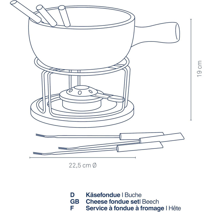 Набір для фондю Kela Käsefondue Set 10tlg, керамічний фондю на 6 осіб NATURA, з підставкою для пальників, виделки та тримач для виделок