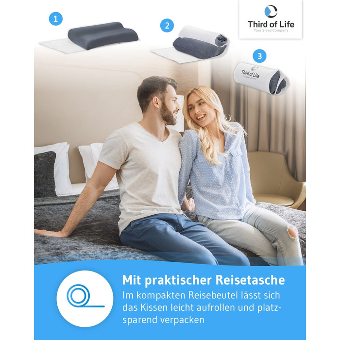 Подушка для шиї MATAR Quickdry: ортопедична піна Memory Foam, швидковисихаючий чохол, для сну на боку та спині, антрацит