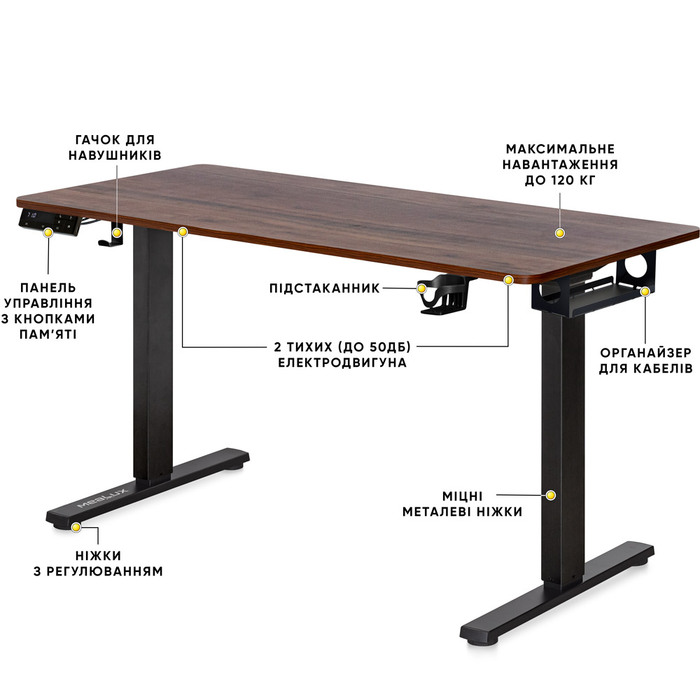 Стіл Mealux PowerDesk Duo XL Walnut (арт. EVO-252 Duo Walnut/B)