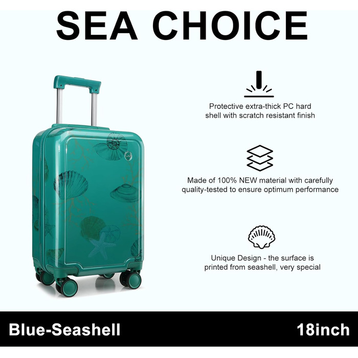 Дитячий набір валіз Sea Choice: чемодан та рюкзак, легкий жорсткий чемодан на 4 колесах, TSA, YKK, для хлопчиків і дівчаток, 53x34x21см, синій Seashell