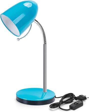 Настільна лампа Aigostar для дітей, ретро, без лампочки, під патрон E27, сумісна з LED до 11 Вт, гнучка металева ніжка, 1,5 м кабель з вимикачем, нічник, лампа для читання, синя