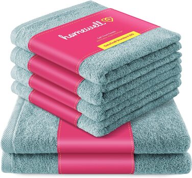 Набір рушників Homewell – м’які та поглинаючі, 100% бавовна, сертифікат Oeko-Tex 100, 2 банних + 4 для рук, бірюзові