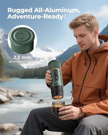 Портативна кавомашина для еспресо COTGCO 20 bar з акумулятором 13500mAh | Сумісна з Nespresso | Для кемпінгу, авто, офісу (зелена)